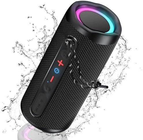 KingSom Cassa Bluetooth Portatile, Altoparlante Portatile Bluetooth 5.3 con Luce LED,Bassi Potenziati,Impermeabile Speaker Bluetooth Potente,Fino a 30h di Autonomia,Accoppiamento TWS per Esterno Festa
