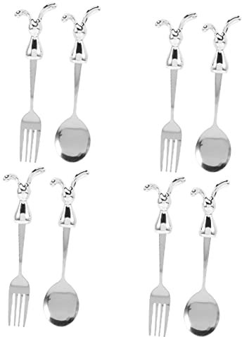 VICASKY 8pièces Set Ustensiles Inoxydables Garçon Fille Ensemble De Cuillère Et Fourchette Cartoon Lapin Pour Garçon Fille Pour Repas Des Tout-petits