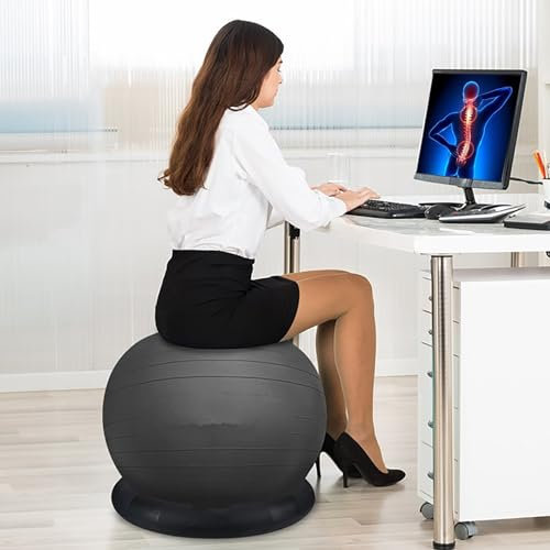 Stabilitäts-Yoga-Ball-Stuhl – Büro-Ballstuhl zur Linderung von Rückenschmerzen, Heim-Fitness-Stuhl mit Basis und Pumpe für Rumpfkrafttraining
