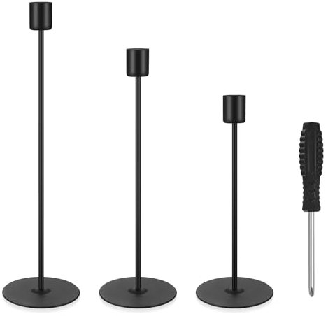 3 Pcs Candle Candlestick Holders, Tapered Candle Pillar Holders Stands Vintage, Black Table Candle Holders for Wedding, Living Room, Dinners Ornaments Decorations