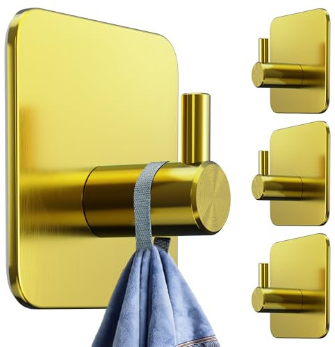 4smile Handtuchhalter ohne Bohren, 4er Set - Goldene Edelstahl Klebehaken als Handtuchhaken, wasserdichte Haken selbstklebend - Rostfreie Badezimmer Handtuchhalter, Haken für Bad und Küche