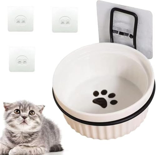 Cuenco Cerámico del Gato,Cuenco de cerámica para Comida y Agua con Estructura de Metal Cachorros,Comedero Perro Gato, Gatos y Perros pequeños（B）