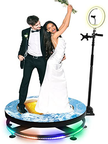 QXIWAOE Slow Motion Video Booth, 360 Photo Booth Machine, Platform Automatic Spinner, Selfie Platform Spin 360 Degree Video Booth, with Ring Light & Adjustable Camera Stand