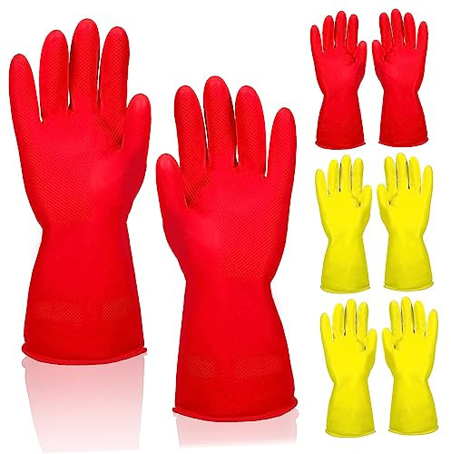 TOKIDNY 4paare Gummihandschuhe Für Haushalt Wiederverwendbare Rutschfeste Reinigungshandschuhe Gelb Rot Für Geschirrspülen Wäsche Und Hausarbeit