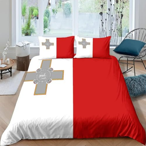 Bettwäsche 260X240 cm Malta-Flagge 3D Druck Bettbezüge Kuschelig Atmungsaktive Bettwäsche-Sets 3 Teilig Betten Set Mit Reißverschluss Und 2 Kissenbezug Kinder Jungen Mädchen-230534947036275