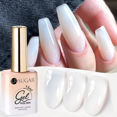 UR SUGAR UV Nagellack Milchig Weiss, 15ml Gel Nagellack Milchig Weiß Transparent Jelly Gel Nail, Gellack Milky White Natur UV LED Soak Off Manicure DIY