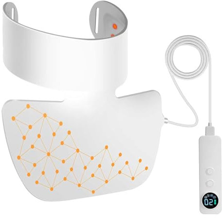 LED Halsmaske Phototherapie, 660 nm Rotlicht, 850 nm Infrarot & 4-farbige LED gegen Halsfalten, Instrument, LED-Spektrum, Gesichtsmaske, Hals, Schönheit, Zuhause, bequem, glättet feine Falten(Weiß)