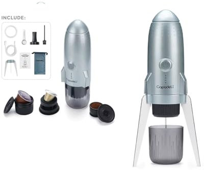 Cafetera portátil 3 en 1, inalámbrica, eléctrica, autocalentamiento, cápsulas, café expreso, para coche, hogar, oficina, camping, viajes, diseño de cohete, Capadeli 3 en 1 (plata)