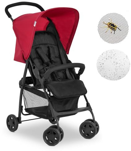 hauck Passeggino Leggero Sport Con Pacchetto Protezione - Buggy Ultraleggero Solo 5,9kg Con Zanzariera e Parapioggia - Con Funzione Reclinabile, Compatto e Grande Cesto - (Rosso)