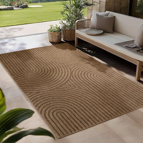 Carpetsale24 Outdoor Teppich Läufer 80x150 cm Beige Wetterfest Pflegeleicht im natürlichen Jute-Look für Flur Eingang Wohnzimmer Küche Terrasse Balkon Garten