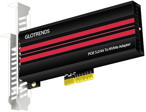 GLOTRENDS PA19 M.2 NVMe auf PCIe 5.0 X4 Adapter für M.2 NVMe SSD, große Aluminium-Kühlkörperabdeckung, Normale und Low-Profile-Halterung