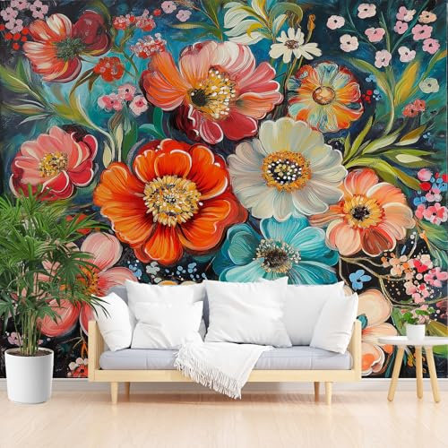 Gaqinhh Coquelicot Aquarelle Papier Peint Panoramique 350 x 256 cm (L x H), Couleur Panoramique Décoration Murale Pour Salon, Salon, Mur TV Artistique, Restaurant Décoration Murale