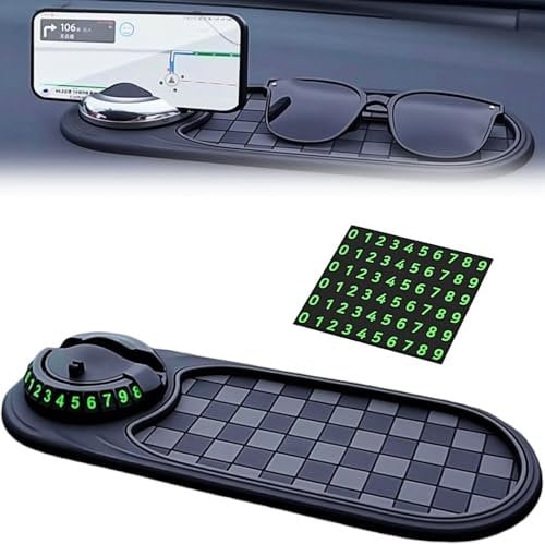 Car Anti Slip Mat Phone Holder, Dashboard Accessories, Multifunction 360° Rotationt Mobile Phone Holder, Car Gadgets with Temporary Parking Numbe Display
