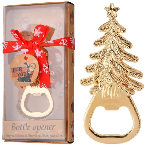 Flaschenöffner Weihnachtsbaum aus Zinklegierung in Gold, Kronkorkenöffner mit Tannenbaum-Design für Bierflaschen & Dosen, Weihnachten Geschenke für Männer, Frauen, Kollegen (Einzelstück)