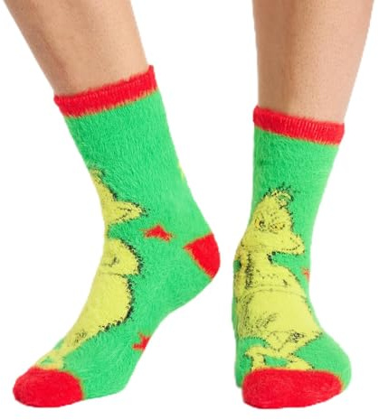 OHS 3 Pair Fluffy Socks Women Funny Cute Grinch Printed Novelty Socks for Women Men Kids Ultra Soft Cosy Comfy Warm Winter Fuzzy Bed Socks for Christmas Gifts, Multi