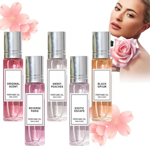 5 Stück Pheromone Perfume Woman, Roll-On Pheromone Parfüm Damen, Pheromonparfüm, Auslaufsicher Mini Perfume Set für Frauen, Verstärkter Duft Parfüm mit Pheromonen
