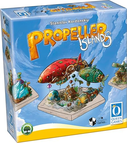 Queen Games Propeller Islands – Würfel-Drafting & Engine-Builder Spiel für 2-4 Spieler | Steampunk Inselbau-Strategiespiel Neuheit 2025