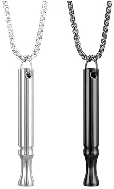 LifgWas Collier de Méditation avec Sifflet | Anti Stress en Acier Inoxydable Poli pour la Respiration et la Relaxation 2 Pièces Argent et Noir Collier de Respiration