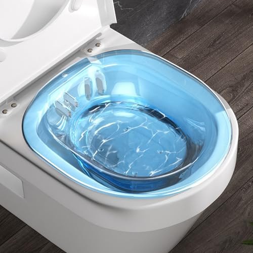 Sitzbadewanne für die Toilette, tragbarer Reise-Bidetaufsatz für Hämorrhoiden und Pflege nach der Geburt, Überlaufschutz, 35, 6 x 38, 1 x 10 cm, (transparentes Blau)