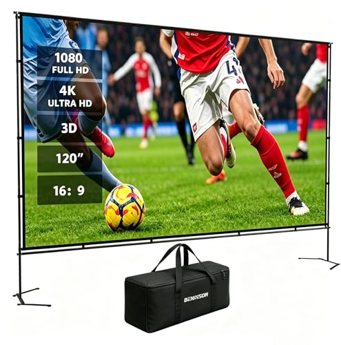 120inch Outdoor Projector Screen with Stand - 16:9 4K HD Portable Projector Screen Outdoor Indoor for Backyard, Camping, Theater