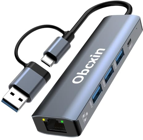 Adaptador USB Ethernet, adaptador USB a RJ45 LAN Gigabit 1000 Mbps, adaptador USB-C a Ethernet 5 en 1 con 3 puertos USB 3.0 y Type C. Adaptador Ethernet a USB C para iPhone 15/16, iPad, Windows XP, Ch