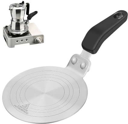 MEETOZ Induction Hob Converter Plate, Moka Pot Induction Plate 5 (13CM) | with Heat Resistant Handle, Stainless Steel Heat Adapter for Coffee Cookware,Used for Home, RV, Camping