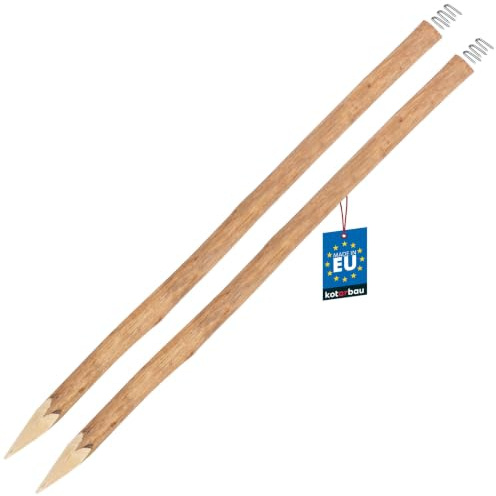 KOTARBAU® Holzpfosten für Staketenzaun, Zaunpfosten, Rundholz ⌀ 9 x 150 cm | 2er Set Holzpfähle für Zaun zum Stecken + Krampen, Pfosten aus Haselnuss, Angespitzt, Naturbelassen