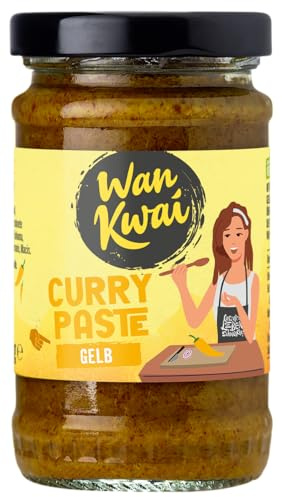 Wan Kwai Gelbe Thai Curry Paste 110g – Intensiv-würziger Geschmack mit Knoblauch und Zitronengras. Mildste Sorte, ideal für vielfältige Currygerichte.