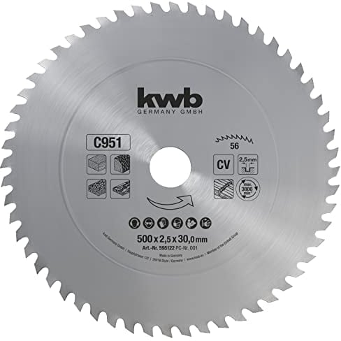 kwb Foglio di legna da ardere CV per costruzione e seghe da tavolo 595122 (500 x 30 mm, 56 denti, dente grezzo)