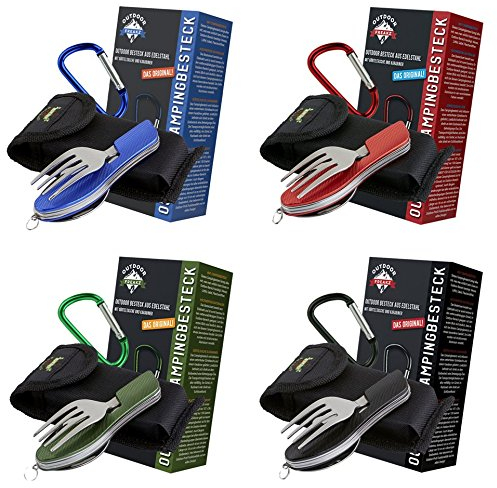 OUTDOOR FREAKZ Couverts de Camping en Acier Inoxydable avec Sac Pliable en néoprène (4pack