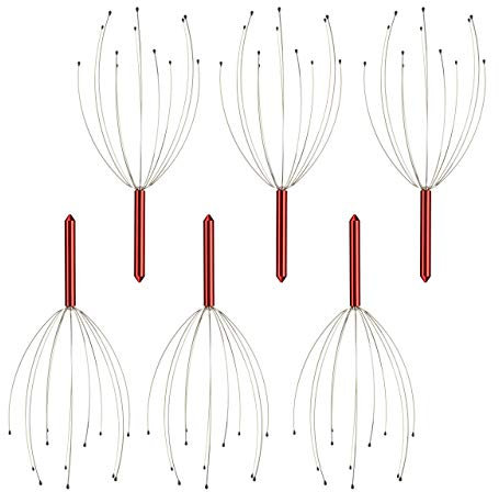 Pack de 6 Masajeador cabeza araña, 12 patas con extremos de goma, Para masajes, Metal, Antiestrés, Rojo
