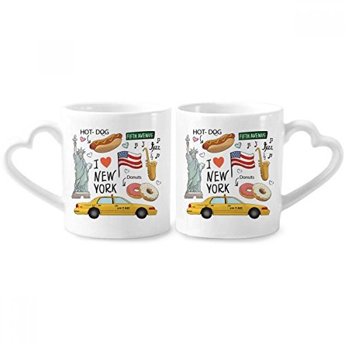 DIYthinker I Love New York Hot Dog Donuts America Texi Couple Mugs Ceramic Lover Cups Heart Handle 12oz Gift