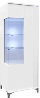 Standvitrine Marokko 50/160 MR10 inkl. LED Beleuchtung, Vitrinenschrank, Stauraumvitrine, Glasvitrine, Hochschrank, Wohnzimmer, Highboard, Schrank (Weiß/Weiß Hochglanz, Rechts)
