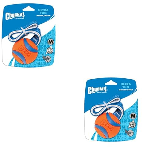 Chuckit! Ultra Tug Gr. M | Doppelpack | 2 x 6 cm | Spielball für Hunde mit Wurfkordel | Robust und schwimmfähig | Aus natürlichem Kautschuk mit hervorragenden Sprungeigenschaften