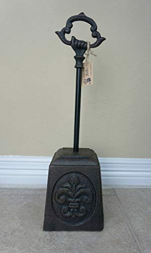 Lulu Decor, 100% Cast Iron Heavy Doorstop with Fleur de lis Design, Doorstop with Handle, Rods for Variable Sizes (7 Lb)