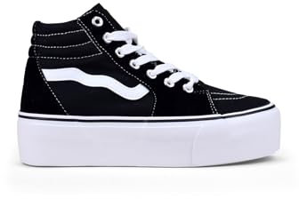 BOSANOVA Zapatillas Abotinadas con Plataforma confeccionadas en Material Textil con Detalle de Fina Linea a Contraste. Cierre con Cordones. Calzado para Mujer Negro 37