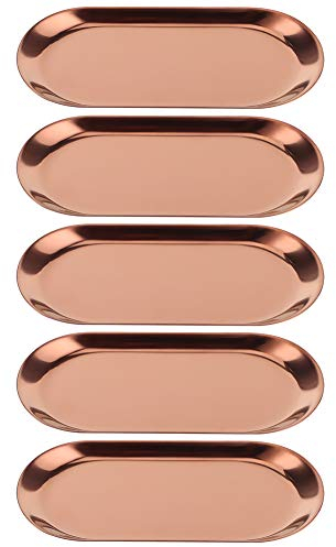 5PCS Oval Shaped Serving Tray, Stainless Steel Platter Bathroom Sink Vanity Trays Cosmetics Jewelry Organizer Towel Tray(Rose Gold)