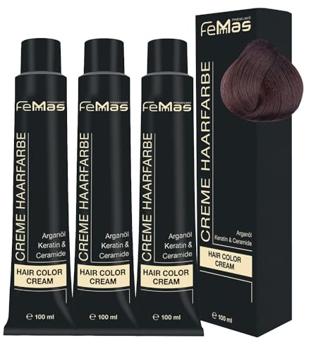 FemMas Haarfarbe 3x Dunkelblond Schokolade Intensiv 6.99 I Creme Haarfarbe mit Arganöl, Keratin & Ceramiden I dauerthafte Haarfärbung oder Tönung für strahlende Farbergebnisse I 100 ml
