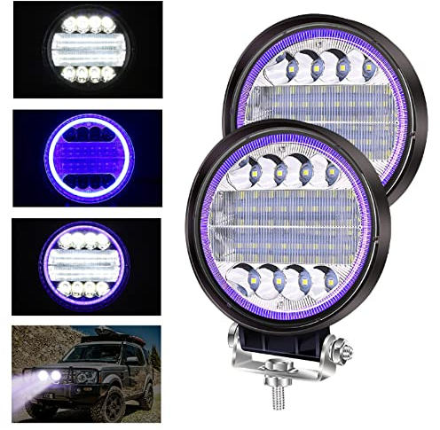YnGia 2 luces LED de trabajo con ojo de ángel azul, 72 W, luces combinadas de inundación de 12 V 24 V DRL, luces auxiliares LED para camión, tractor, coche, todoterreno, 4 x 4, ATV, UTV, SUV, barco