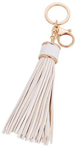 YAZILIND Leder Quaste Frauen KeyRing Geschenk Freundin Beste Freundin Mutter Schwester Handtasche Charme Schlüsselring Dame Anhänger Weiß