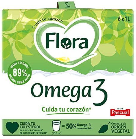 Pascual- Flora- Leche Desnatada Flora Omega3 Formato 6 x 1 L