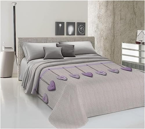 PELLECCHIA COLORI Copriletto Estivo Made in Italy 100% Cotone Piquet Cuori Appesi Lilla, Matrimoniale (260 x 280)