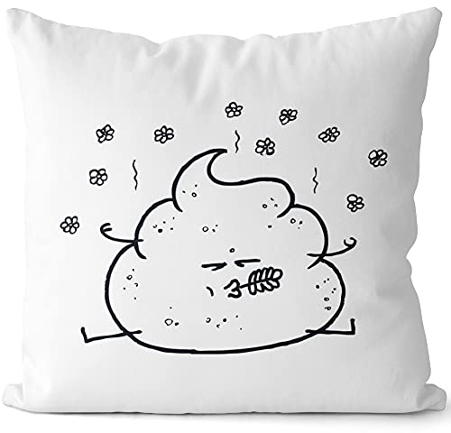 JUNIWORDS Kissen, Kackhaufen Happy, 40 x 40 cm, 2-farbig, Weiß-Hellbraun