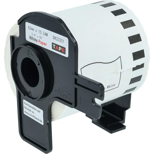 vhbw Etiketten-Rolle mit Halter 62mm x 15,24m Ersatz für Brother DK-22251