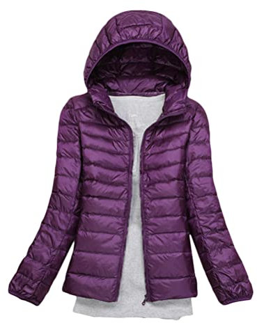 ORANDESIGNE Doudoune Légère a Capuche Femme Duvet Veste Doudoune à Capuche Courte Manteau Doudoune Matelassée Pliable Blouson Doudounes Legeres Courtes Mi Saison Hiver Violet Foncé M
