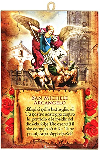 KUSTOM ART Bild im Vintage-Stil, Bild von San Michele, Erzengel, Kollektion, Druck auf Holz, für Restaurant, Pizzeria, Bar, Hotel