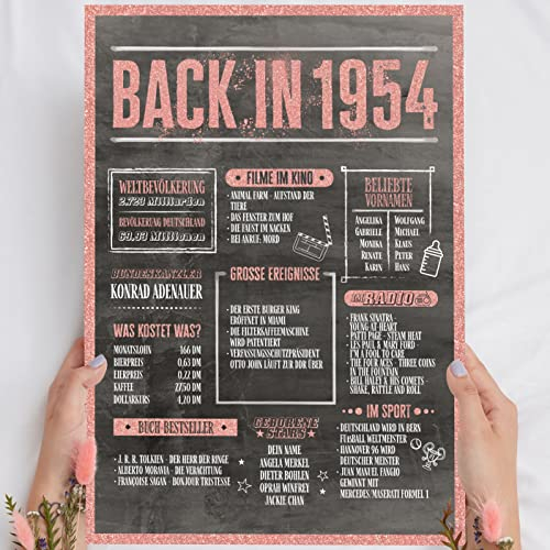 71 Geburtstag Frauen Rosegold Holzbild Back in 1954 personalisierbar zum Hinstellen/Aufhängen opt. beleuchtet, 71 Geburtstag Frau Deko, 71 Geburtstag Frau, 71. Geburtstag Frau, Geschenk 71 Geburtstag