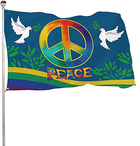 Peace Flagge 90 x 150cm Friedensfahne friedensfahne mit taube und Zeichensymbol Peace Fahne Taube Auto Friedenszeichen leichte Gartenflagge, lebendige Farbe und UV-beständige Flagge, Haushof-Flagge