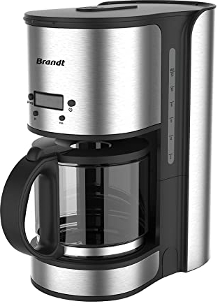 BRANDT CAF1512V - cafetière - capacité 1.5L / 12 tasses - Corps inox - Verseuse en verre - Programmable 24h - Ecran digital - Maintien au chaud 40min - Arrêt automatique - Puissance: 1080W - inox