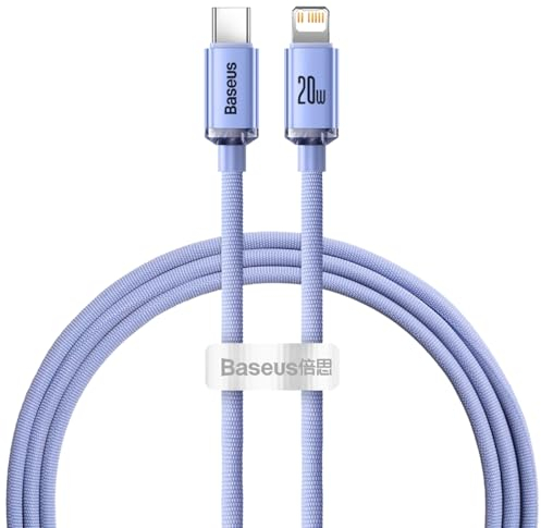 Baseus Crystal Shine Series - Cable de datos de carga rápida tipo C a iP 20W 1,2 m, color morado